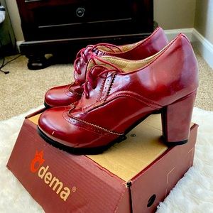 Burgundy Leather Heeled Loafers